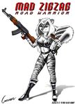  ak-47 assault_rifle cleavage female gun joshcraven looking_at_viewer mad_max pose rifle road_warrior skimpy skunk solo weapon zig_zag 