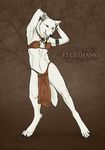  2009 canine chest_tuft darkicewolf female keershang loincloth pose skimpy solo stretching tribal underarm_tuft underwear white_wolf wolf 