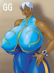  bare_shoulders blue_eyes bodysuit breasts china_dress chinadress chinese_clothes chun-li chun-li_(cosplay) cosplay costume curvy dark-skinned_female dark_skin eiden erect_nipples gem gg_quatre gigantic_breasts gri_gri grinis_quatre_gricom hand_on_hip hips huge_breasts impossible_clothes impossible_clothing lipstick mature milf naughty_face navel red_lipstick shadow shiny shiny_clothes silver_hair skin_tight sleeveless smile solo standing street_fighter street_fighter_alpha street_fighter_zero thick_thighs thighs white_hair wide_hips wristband wristbands 