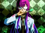  bespectacled blood blue_eyes cthulhu_mythos glasses herbert_west herbert_west_~_reanimator labcoat long_hair maxgonta megurine_luka parody pink_hair re-animator smile solo syringe vocaloid 