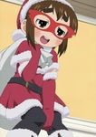  brown_eyes brown_hair christmas embarrassed eyebrows hat highres mask mitsudomoe non-web_source santa_costume santa_hat solo stitched thighhighs third-party_edit yoshioka_yuki 