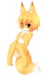  brown_eyes canine chest_tuft cute female fox hair looking_at_viewer orange pose pussy short_hair sitting solo tail unknown_artist yellow 