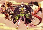  beret braid brown_hair chinese_clothes dragon fighting_stance hat highres hong_meiling long_hair md5_mismatch pants purple_eyes shihou_(g-o-s) side_slit solo star touhou twin_braids very_long_hair 
