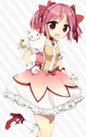  bad_id bad_pixiv_id blush bow bubble_skirt gloves hair_bow ika kaname_madoka kyubey magical_girl mahou_shoujo_madoka_magica open_mouth pink_eyes pink_hair shoes short_hair short_twintails skirt smile symbol-shaped_pupils twintails 