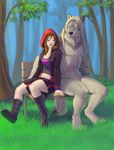  ambrose angelina bench big_bad_wolf boots canine clothed couple female forest hibbary little_red_riding_hood male nude tree wolf 