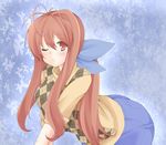  ass bent_over brown_eyes brown_hair clannad denim flat_(joppin_karu!) furukawa_sanae jeans leaning_forward long_hair one_eye_closed pants ponytail solo sweater 