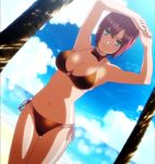  bikini breasts cleavage green_eyes highres large_breasts navel pink_hair red_hair rio_-rainbow_gate!- rio_rollins screencap short_hair side-tie_bikini smile solo stitched super_blackjack swimsuit third-party_edit 