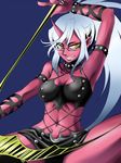  demon_girl double_gold_spandex glasses horn kneesocks_(character) kneesocks_(psg) panty_&amp;_stocking_with_garterbelt red_skin scythe smile weapon 