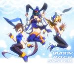  aile animal_ears ass blonde_hair blue_eyes blush boots brown_hair bunny_ears bunny_tail bunnysuit cial_(rockman) detached_sleeves fingerless_gloves gloves green_eyes helmet leviathan_(rockman) long_hair multiple_girls necktie pantyhose ponytail rockman rockman_zero rockman_zx rockman_zx_advent sokobe_hiyori tail thighhighs 