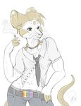  danni fareme female goldenfox man&#039;s_shirt open_shirt rainbow_colors rat rodent smoking solo standing tie 