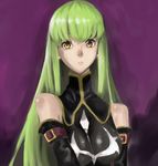  bare_shoulders breasts c.c. code_geass detached_sleeves geass green_hair large_breasts long_hair siroiyuki sleeveless sleeveless_turtleneck solo turtleneck yellow_eyes 