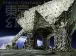  building earth moon no_humans ruins scenery space star stars tokyo_big_sight tokyogenso 