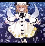  amo blonde_hair closed_eyes dress hat luna_child outstretched_arms solo touhou white_dress wings 