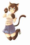  animal_ears bad_id bad_pixiv_id brown_hair cat_ears cat_paws glasses grey_eyes jumping mo_(ms7744) navel ore_no_imouto_ga_konna_ni_kawaii_wake_ga_nai paws short_hair solo sweater_vest tail tamura_manami thighhighs 