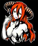  aragami bodypaint breasts god_eater horns monster_girl oni_bikari red_hair tongue venus_(god_eater) yellow_eyes 