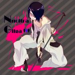  arrancar black_hair bleach espada eyepatch hollow male male_focus menoco nnoitra_gilga nnoitra_jiruga paint_splatter red_eyes torn_clothes weapon 