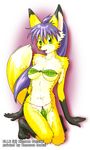  bikini canine cute elle female fox kemono_inukai kneeling leaf skimpy solo 