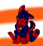  blue canine cute dioji_(character) dog fujy fur green_eyes mammal markings purple_collar red red_markings silly sitting solo unknown_artist 