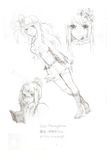  boots chinese fairy_tail flower glasses greyscale hair_bun highres long_hair lucy_heartfilia monochrome one_side_up skirt sleeveless smile traditional_media vest yamederaku 