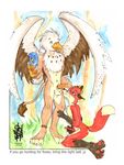  anthro avian balls beak canine duo eagle english_text fellatio fennec fennec_(artist) fox gay gryphon interspecies knot male mammal masturbation oral oral_sex penis sex text wings 