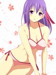  bikini breasts cleavage fate/hollow_ataraxia fate/stay_night fate_(series) hair_ribbon matou_sakura medium_breasts purple_eyes purple_hair ribbon sanada_haiji solo swimsuit 