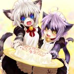  2girls ??? animal_ears cake cat cat_ears cat_tail child cub cute dessert duo feline female food furry gradient_eyes karin loli maid male mammal md5_mismatch multicolored_eyes multiple_girls resized shimane_karin slit_pupils smile tail tashiro_yuu tetetor-oort yellow_eyes young 