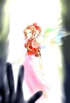  aerith_gainsborough bad_id bad_pixiv_id bow bracelet braid brown_hair cat_princess cloud_strife cropped_jacket dress final_fantasy final_fantasy_vii gloves hair_ribbon jewelry long_dress long_hair pink_bow pink_dress ponytail pov ribbon single_braid wings 