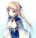  bad_id bad_pixiv_id blonde_hair blush breasts cleavage cleavage_cutout hiten_(hitenkei) large_breasts long_hair ponytail red_eyes sangoku_musou shin_sangoku_musou solo wang_yuanji 