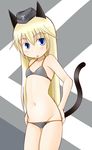  animal_ears bikini blonde_hair blue_eyes cat_ears flat_chest hat helma_lennartz long_hair lowleg lowleg_bikini solo swimsuit tail tanaka_rikimaru world_witches_series 