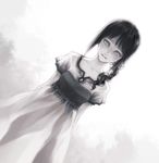  bad_id bad_pixiv_id copyright_request dress dutch_angle grey_eyes greyscale looking_at_viewer monochrome pale_skin ponytail saki_(pixiv303252) short_sleeves solo staring white white_background 