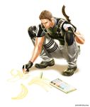  banana chris_redfield crayon drawing fingerless_gloves food fruit gloves highres male_focus resident_evil resident_evil_5 solo wolfina 