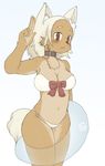  bikini blush bow c1a0 canine collar fang female fox inner_tube salute skimpy solo 