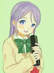  blue_eyes blush half_updo higebu inazuma_eleven inazuma_eleven_(series) kudou_fuyuka long_hair purple_hair ribbon solo sweater tube 