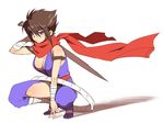  bad_id bad_pixiv_id belt blue_eyes breasts brown_hair cleavage esaka genderswap genderswap_(mtf) m.u.g.e.n medium_breasts ninja red_scarf scarf short_hair sidelocks solo strider_(video_game) strider_hiryuu strider_sheena sword weapon 