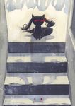  bad_pixiv_id glowing glowing_eyes kyubey mahou_shoujo_madoka_magica naruse_chisato no_humans red_eyes shadow sitting solo stairs 