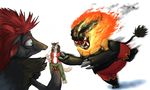 breasts brown_wantholf chubby emboar facial_piercing fat feral male mammal nintendo overweight pig plain_background pok&#233;mon pok&eacute;mon porcine scared unknown_artist video_games white_background zoroark 