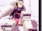  blonde_hair cannon hat headset kuuro_kuro leg_up mecha_musume military original personification skindentation solo sturmgeschutz_iv_(personification) wall world_war_ii yellow_eyes 