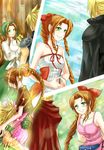  1girl aerith_gainsborough bad_id bad_pixiv_id blonde_hair braid brown_hair cat_princess choker cloud_strife cropped_jacket dress final_fantasy final_fantasy_tactics final_fantasy_vii flower gloves green_eyes hair_ribbon kingdom_hearts kingdom_hearts_ii pink_dress ponytail ribbon single_braid 