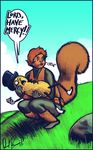  clouds crossover daniel_irizarri daniel_irizarri_(artist) dialog dialogue duo eyewear female grass hat hill humor humour landscape male mammal marvel marvel_comics monocle mr_peanut parody rock rodent sky squirrel squirrel_girl superhero text top_hat vore 