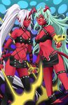  demon_girl double_gold_lacytanga double_gold_spandex glasses gun horns kneesocks_(character) kneesocks_(psg) panty_&amp;_stocking_with_garterbelt red_skin scanty scanty_(psg) scythe tail weapon 