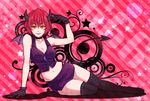  arm_support bare_shoulders bat_wings breasts choker cleavage collarbone demon_girl demon_tail gloves horns kashiwa_mochi_(tsuni) large_breasts navel open_mouth original red_hair short_hair skirt solo tail tank_top thighhighs wings yellow_eyes zipper 