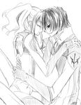  1girl anya_alstreim artist_request code_geass couple greyscale hetero lelouch_lamperouge lowres monochrome nightmare_of_nunnally rolo_lamperouge rolo_vi_britannia 