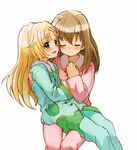  blonde_hair blue_eyes brown_hair closed_eyes fang jewelpet_(series) jewelpet_twinkle long_hair miria_marigold_mackenzie multiple_girls nyama pajamas sakura_akari smile tears 