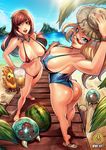  alcohol artist_logo ass banned_artist bare_legs bare_shoulders barefoot beach beer beer_mug bikini blonde_hair blue_eyes blue_sky blue_swimsuit breasts brown_eyes brown_hair chocobo cleavage cloud cloudy_sky commission covered_nipples day final_fantasy final_fantasy_vii flip-flops food fruit hat horizon huge_breasts jewelry lips long_hair looking_at_viewer md5_mismatch metroid metroid_(creature) micro_bikini multiple_girls navel necklace one-piece_swimsuit outdoors palm_tree perspective power_symbol red_bikini reiq resized samus_aran sandals shoe_dangle sideboob sky standing straw_hat sun_hat sunglasses sunlight swimsuit tifa_lockhart tree upscaled water watermelon 