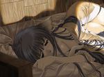  animal_ears bed blue_hair canine dog dog_girl feline female game_cg hair hentai inumimi kemonomimi leaf_(company) long_blue_hair long_hair soft solo sweat utawarerumono yuzuha 