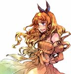  bare_shoulders blonde_hair blue_eyes bow calamity_jane dress drill_hair face flat_chest freckles long_hair michibata_65 open_mouth orange_sleeves ribbon sidelocks simple_background solo white_background wild_arms wild_arms_1 