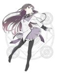  akemi_homura black_eyes black_hair hayato_(meromoni) long_hair looking_up magic_circle mahou_shoujo_madoka_magica pantyhose school_uniform solo very_long_hair 