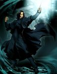  arch black_hair genzoman harry_potter male_focus manly robe severus_snape solo wand 