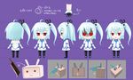  3d ahoge angry aqua_hair armband artist_request bili_girl_33 bilibili_douga concept_art detached_sleeves gloves hair_ornament hair_ribbon hatchet highres kyubey mahou_shoujo_madoka_magica multiple_persona nendoroid nose_hatchet red_eyes ribbon shaded_face side_ponytail television 