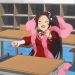  animated animated_gif black_hair blush chair classroom clenched_hands closed_eyes desk elysia_de_lute_ima hair_ornament kami_nomi_zo_shiru_sekai long_hair lowres open_mouth ponytail reference_work school_desk school_uniform screencap sitting skull_hair_ornament solo tantrum 